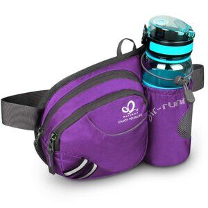 NWT $65 WATERFLY Hiking Waist Bag Fanny Pack w/ Water Bottle Holder – Purple
